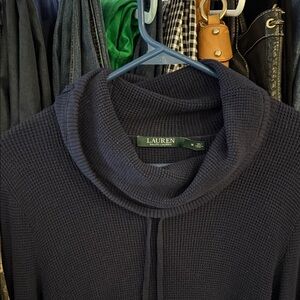 Lauren Ralph Lauren Dark Navy Blue Cowl Neck waffle knit. Medium
